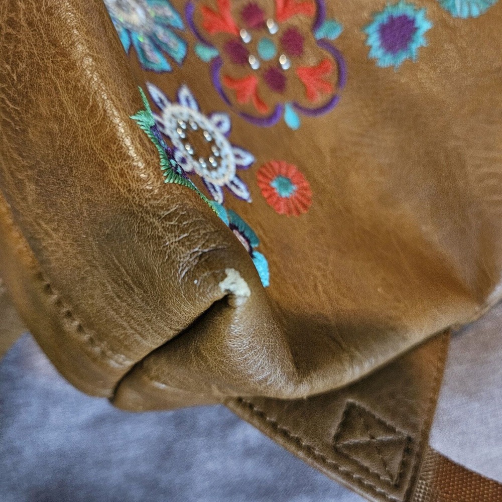 Desigual Brown Vegan Leather Embroidered Backpack Stunning. Clean. - Picture 8 of 16